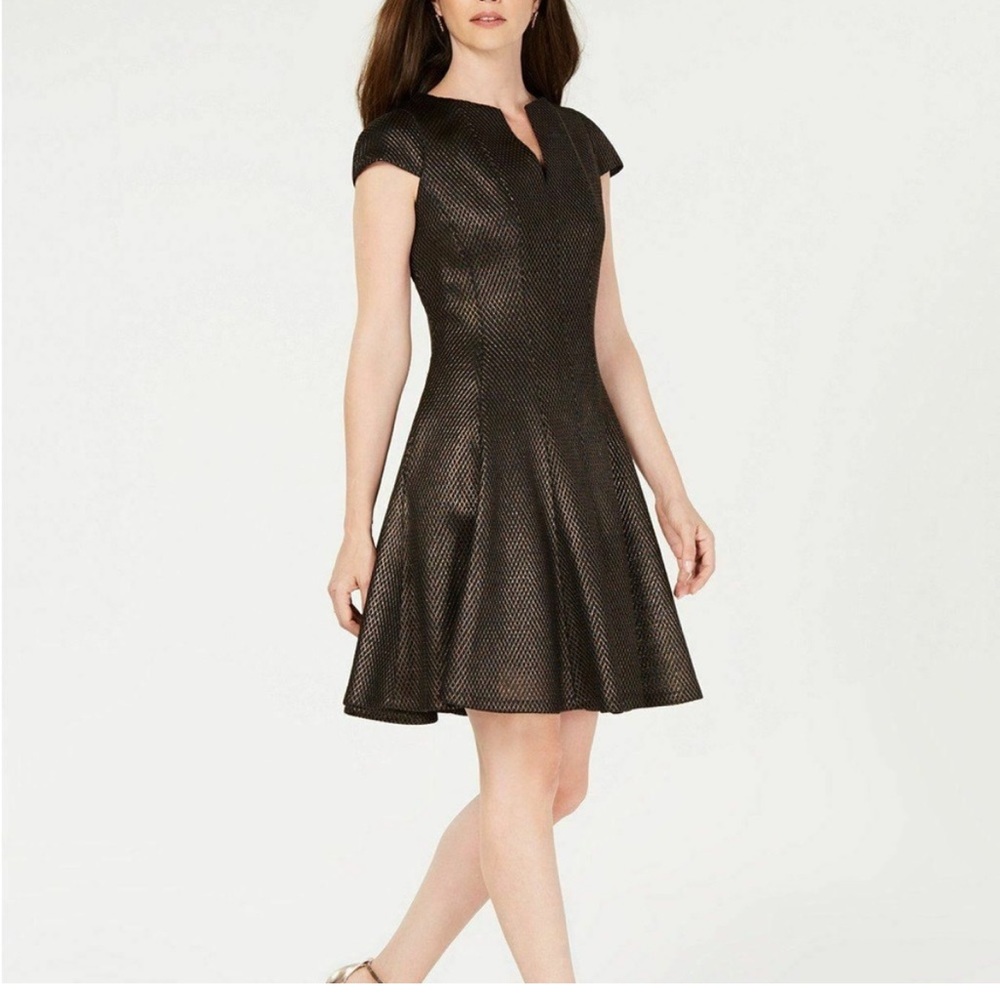 Brown/Gold Dress, Cap Sleeves